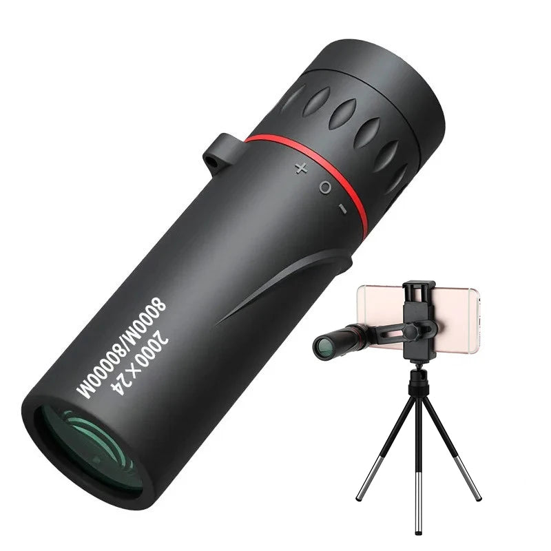Telescópio monocular 2000x24, portátil, telemóvel com suporte, atividades ao ar livre como acampamento, caça e observação de aves