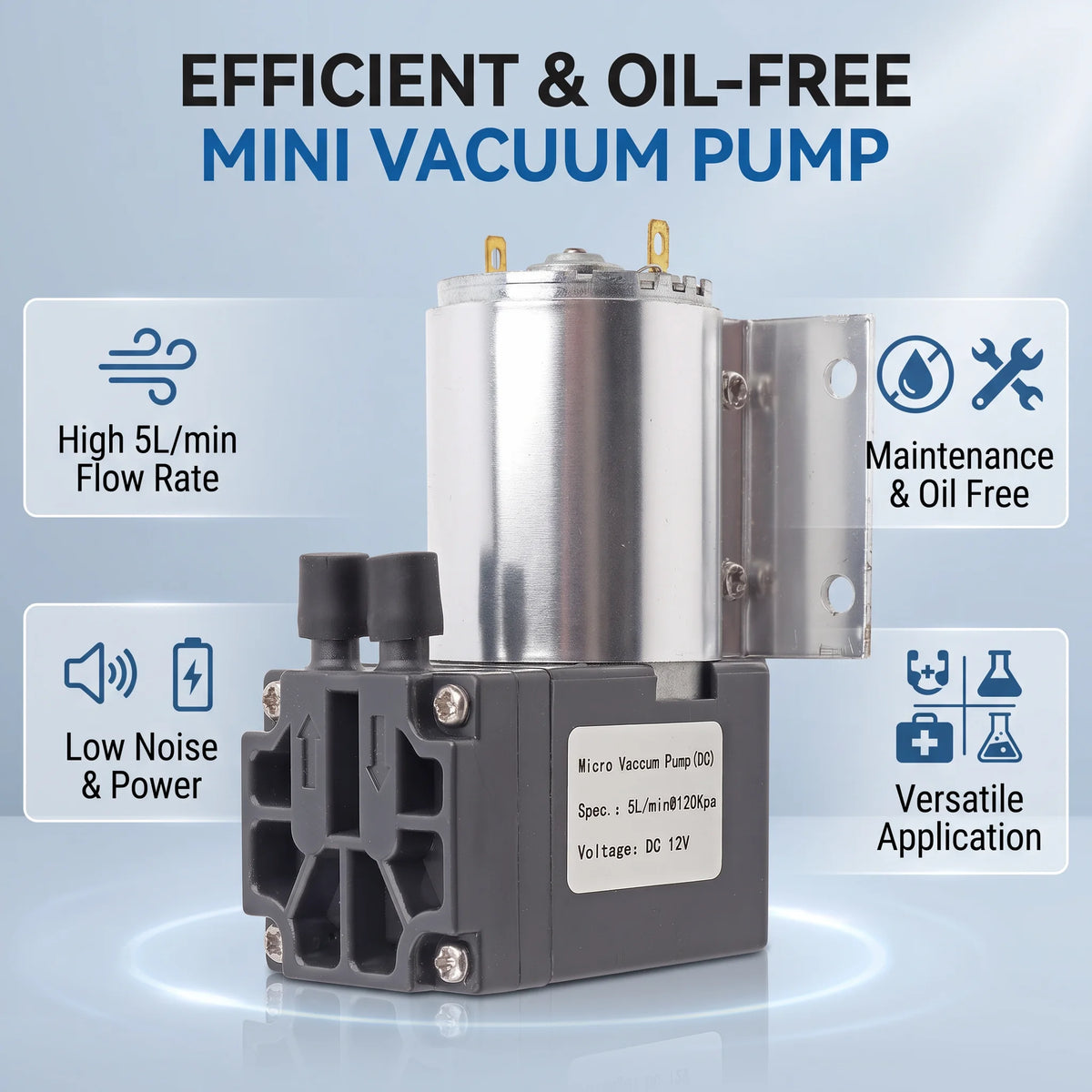 Vakuumpump negativt tryck sugpump DC 12V 5L/min 120kpa mini vakuumpump negativt tryck sugpumpning med hållare