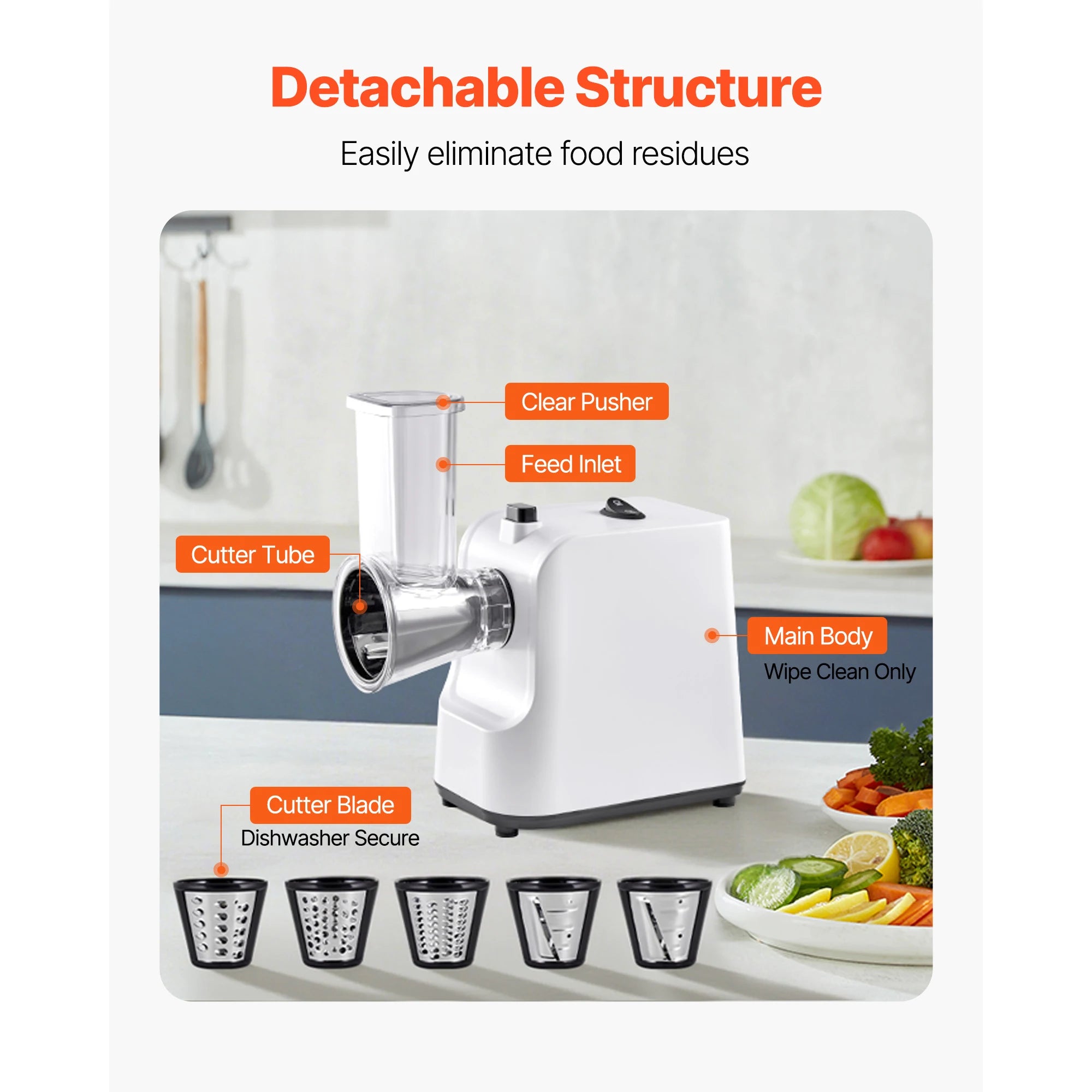 Electric Vegetable Slicer & Cheese Grater 200W 5-in-1 Cutter