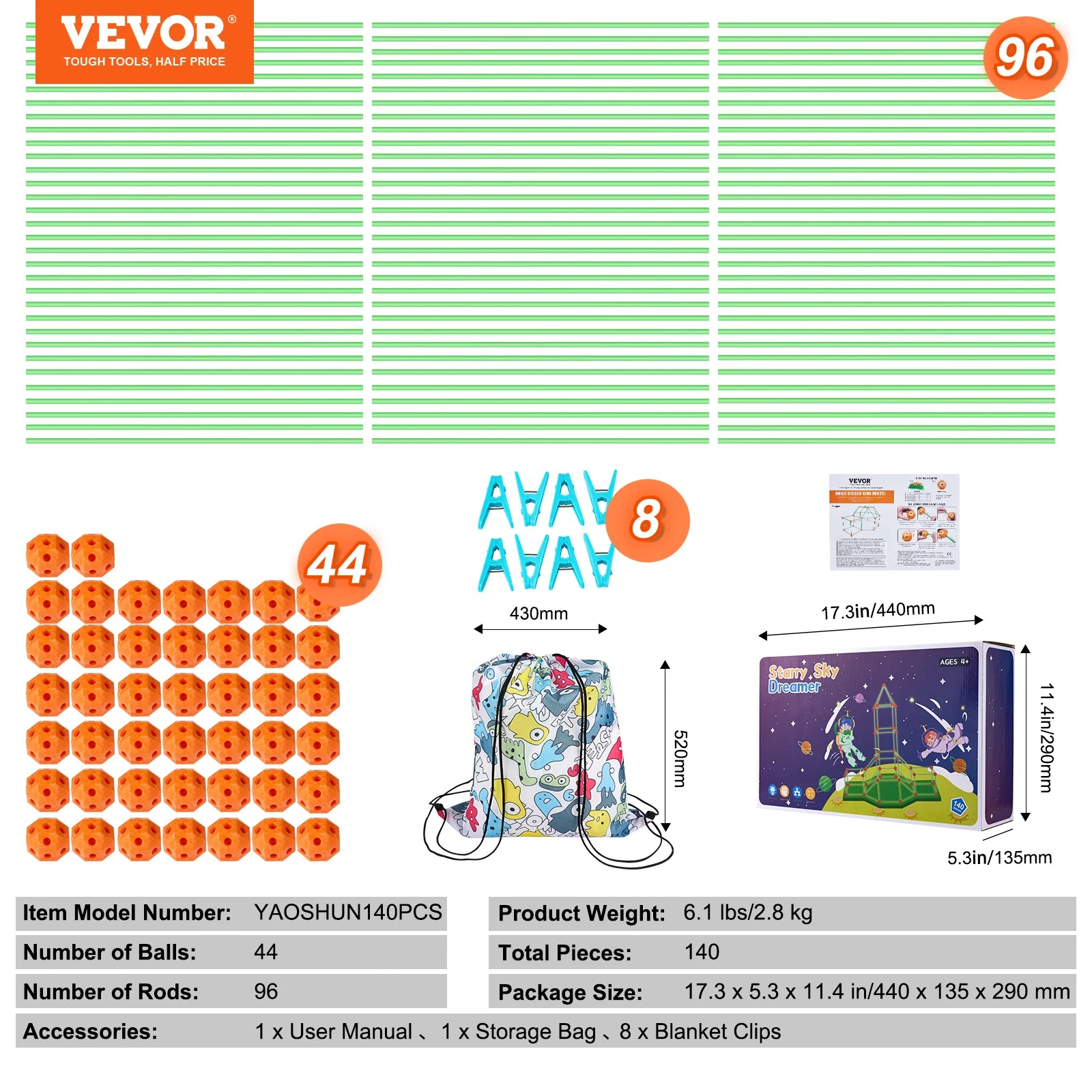Set de construcție pentru copii cu bețe luminoase – set de joacă DIY de 140 piese