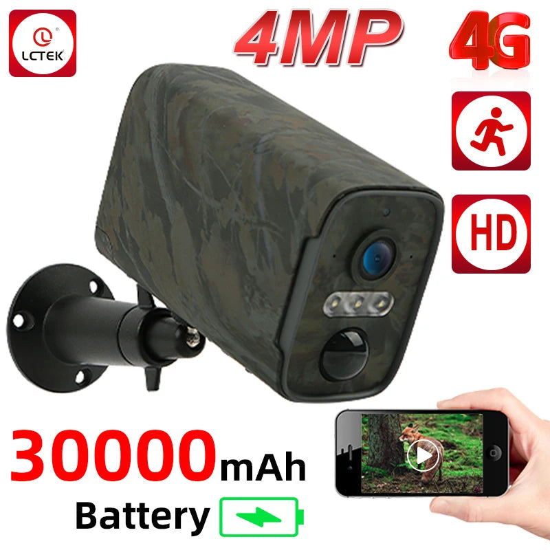 LCLCTEK 2K 4MP 4G SIM Card 940nm Trail Hunting Battery Powered Security Camera Outdoor PIR Wireless Surveillance CCTV Camera 