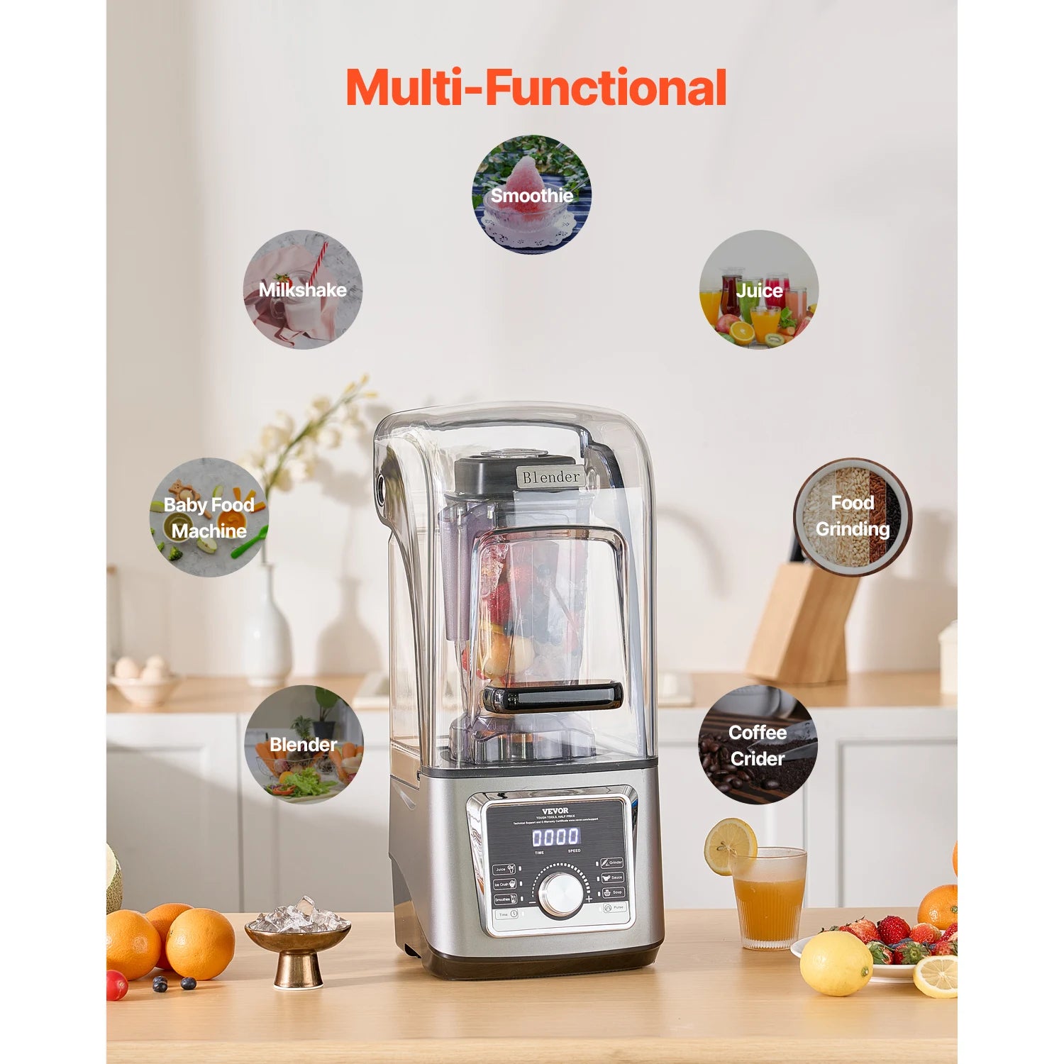 1400W High-Speed Blender with Noise Cover 2.5L/3.5L Capacity