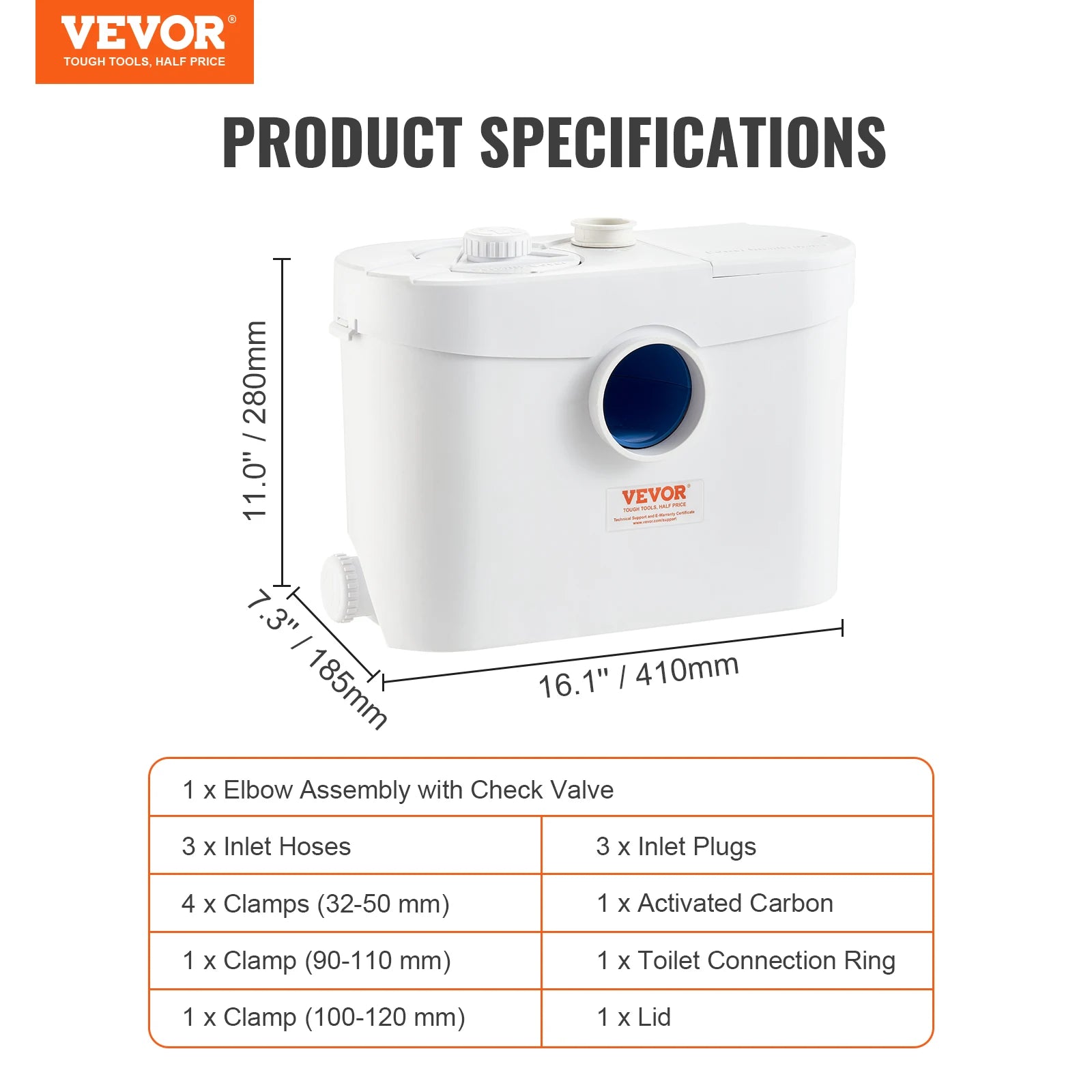 Macerator Sewerage Sump Pump with 3 Water Inlets and Check Valve