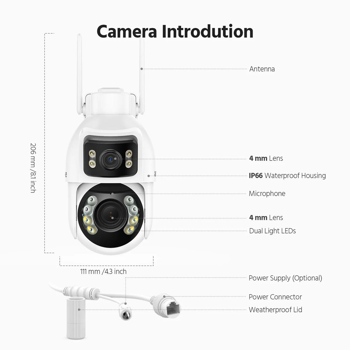 3 Inch PTZ Security Camera Dual Lens 5+5MP with 12X Optical Zoom
