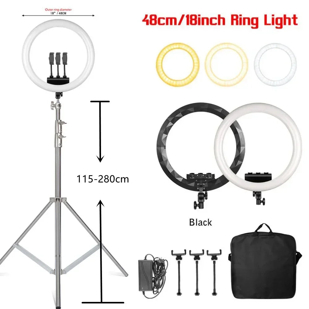SH 18 Inch Thin Ring Light LED Selfie Video Lamp With Tripod Stand Phone Clip For YouTube Live Light Photography Studio 