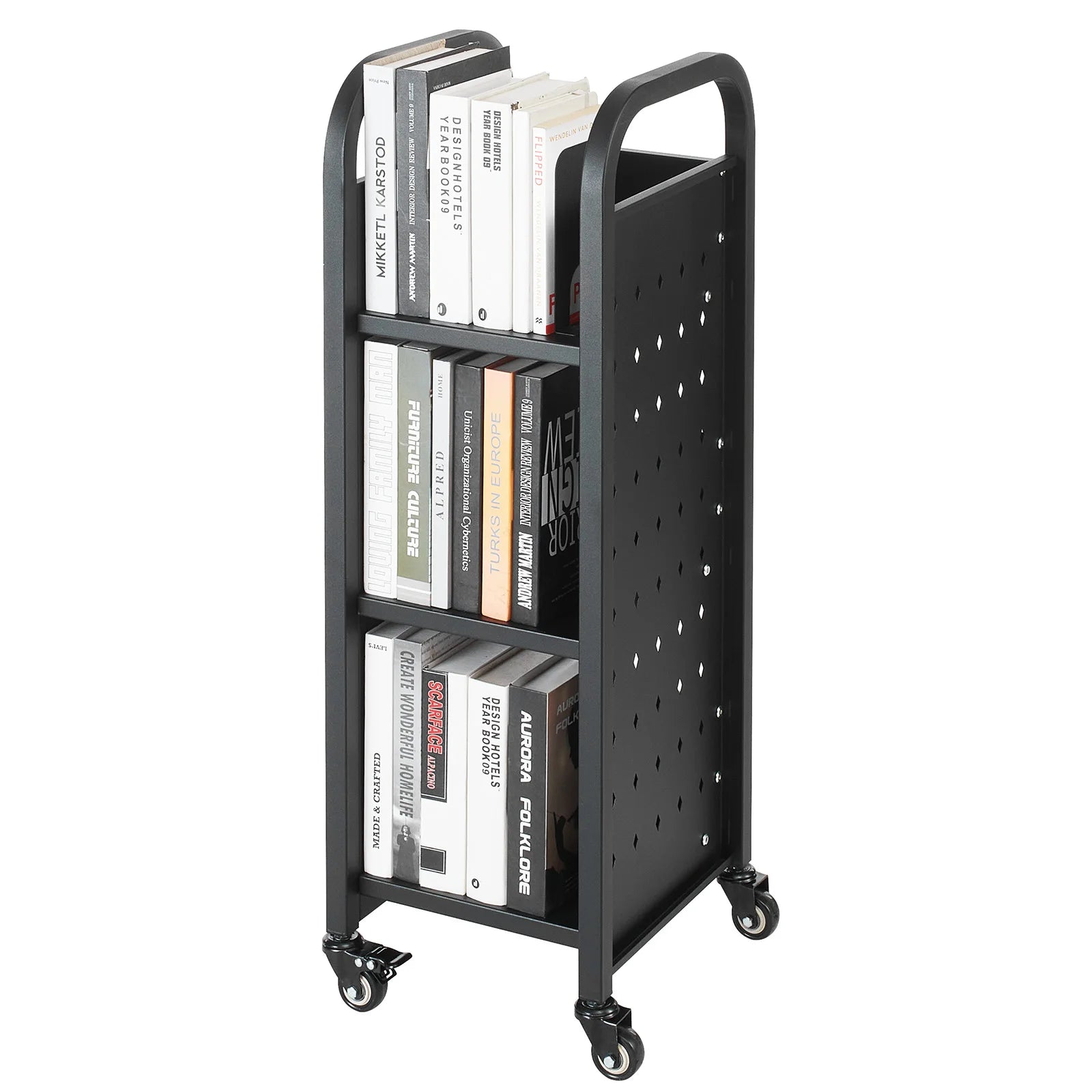 3-Tier Rolling Book Cart with Lockable Wheels, 220 lb Capacity