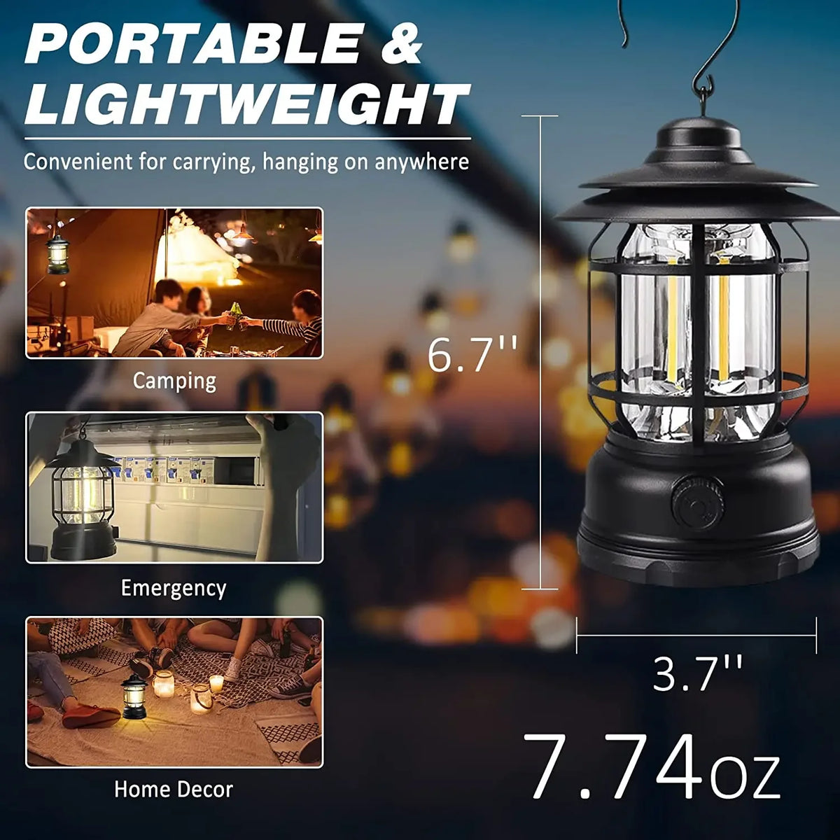  Lanterne de camping rechargeable à lumière chaude blanche
