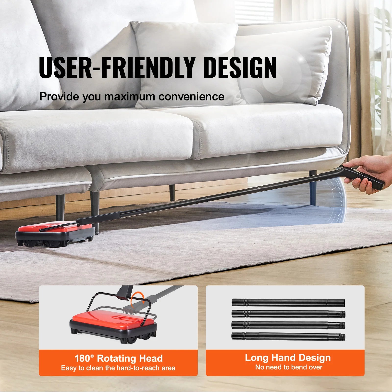 SucceBuy Carpet Sweeper Manual Floor Sweeper w/ 300ml Dustbin Capacity 6.7 Cleaning Width for Home Office Carpets Pet Hair Dust