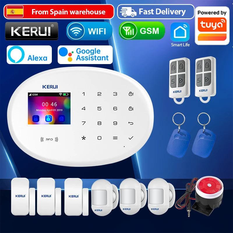 KERUI 433MHZ GSM+WiFi Heimalarm Kommt mit Tuya Smart Anti-Diebstahl Alarme Alarm System Kits Integrierte Batterie Sirene PIR Sensor