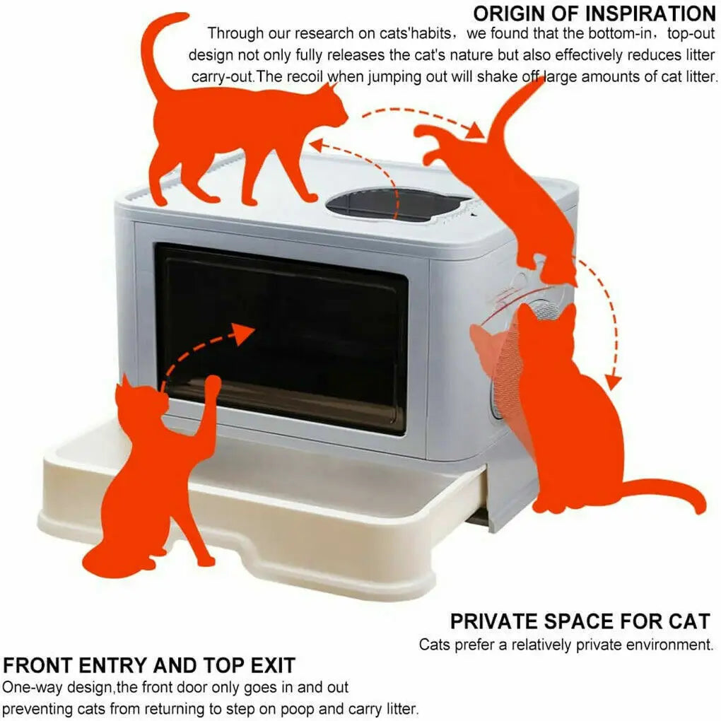 Foldable Cat Litter Box with Front Entry and Top Exit