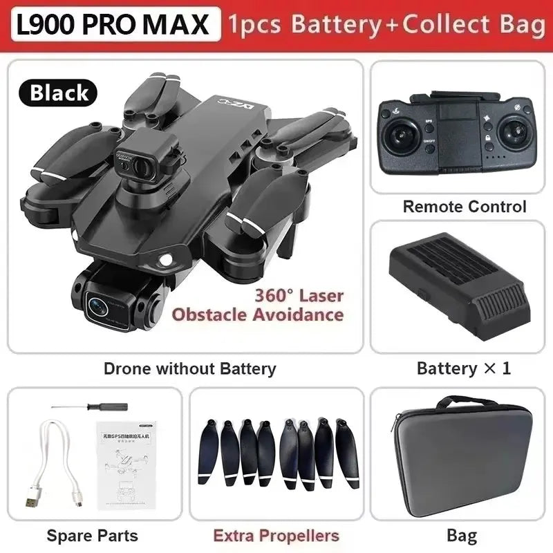 L900 Pro MAX GPS Drone 4K Professional HD Dual Camera 5G Wifi 360° Obstacle Avoidance Brushless Foldable Quadcopter RC Drone Toy 