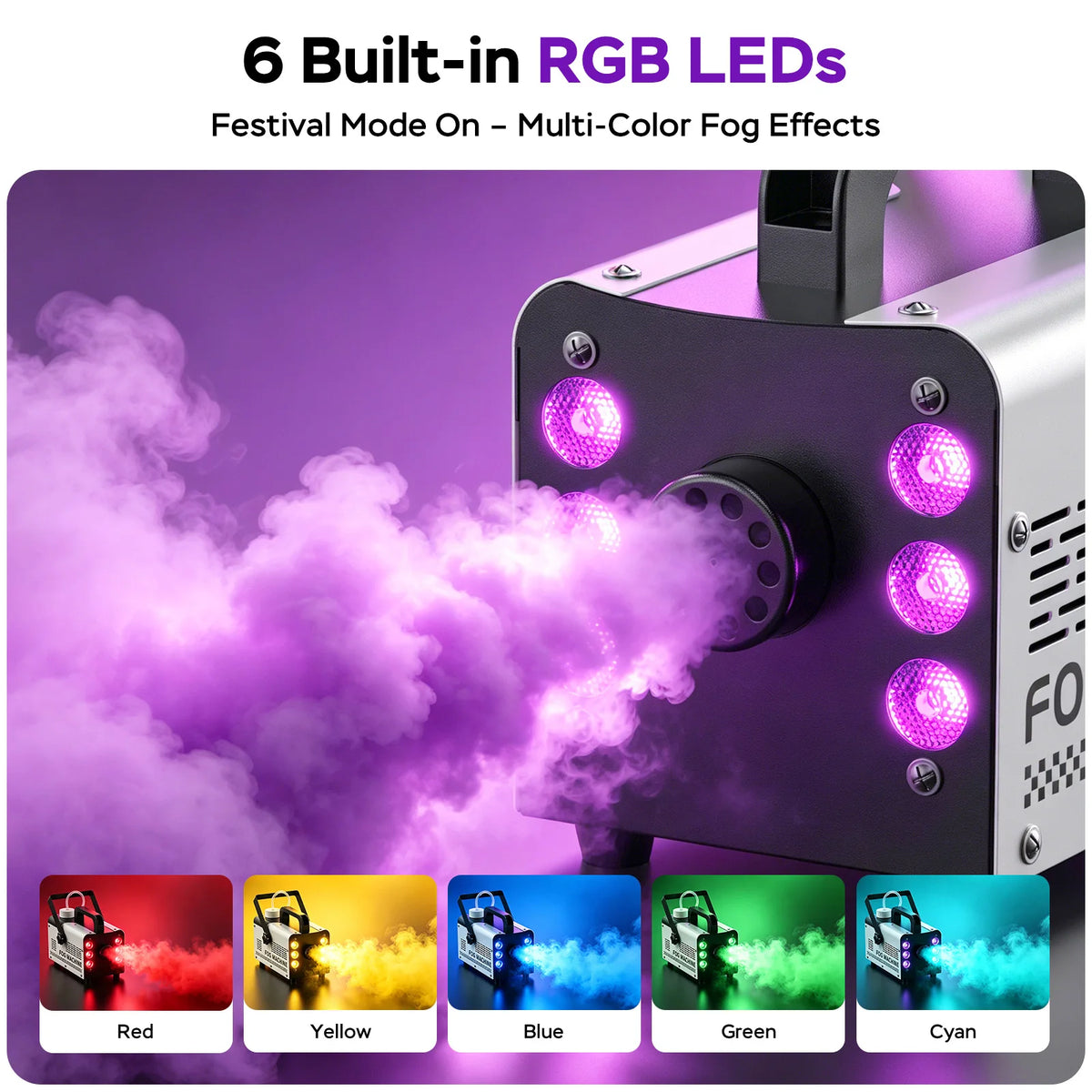 Macchina Fumo RGB 400W a 6 LED con Telecomando