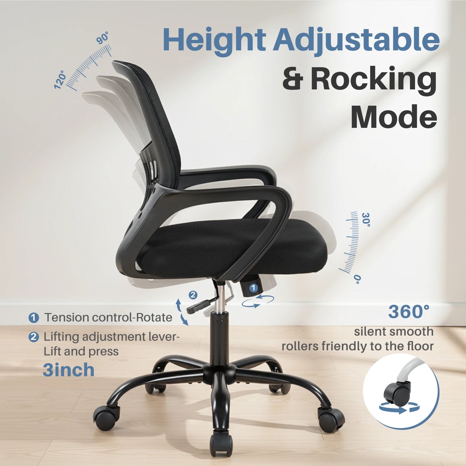 Ergonomická kancelářská židle z prodyšné síťoviny s bederní opěrkou a nastavitelnou výškou