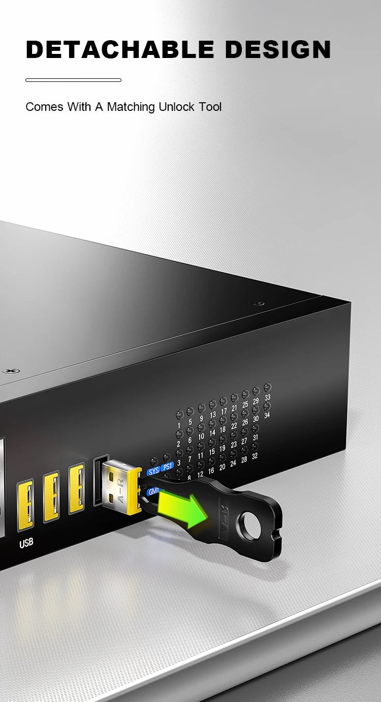 Zece blocări USB-A cu cheie de eliminare