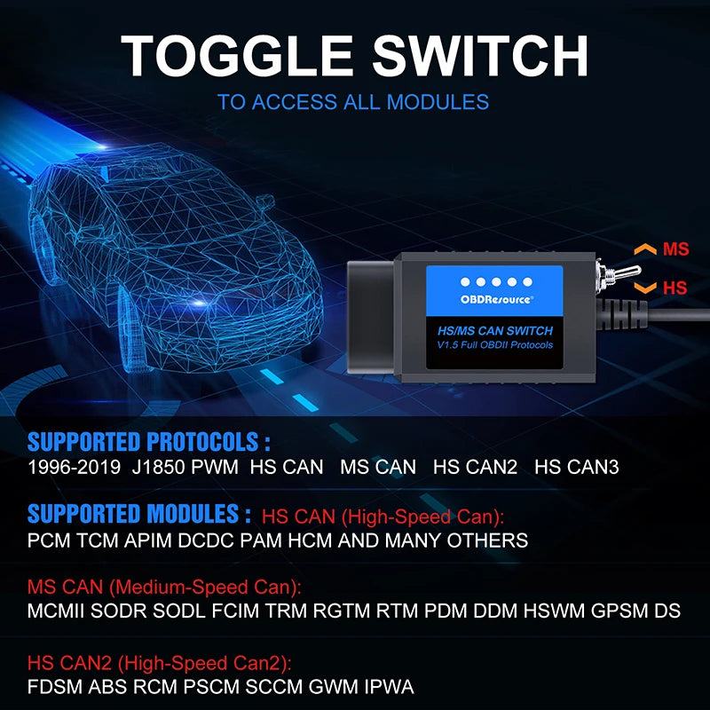 ELM327 USB Diagnostic Adapter with HS/MS-CAN Switch
