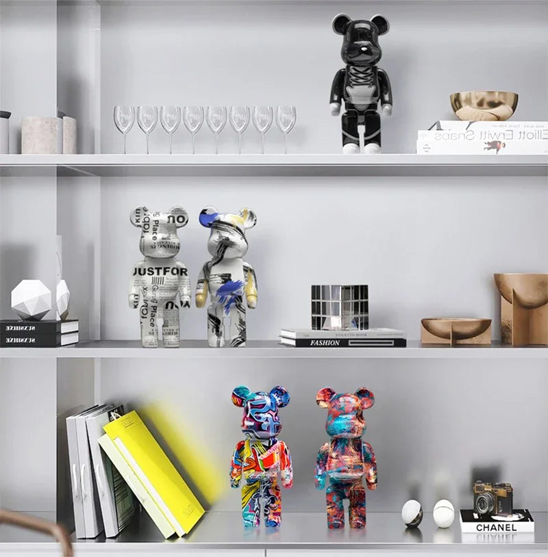 27cm/10Inches Graffiti Bear Figurine Home Decor Animal Abstract Ornament Storage Money Jar Modern Room Sculpture Table Decor 