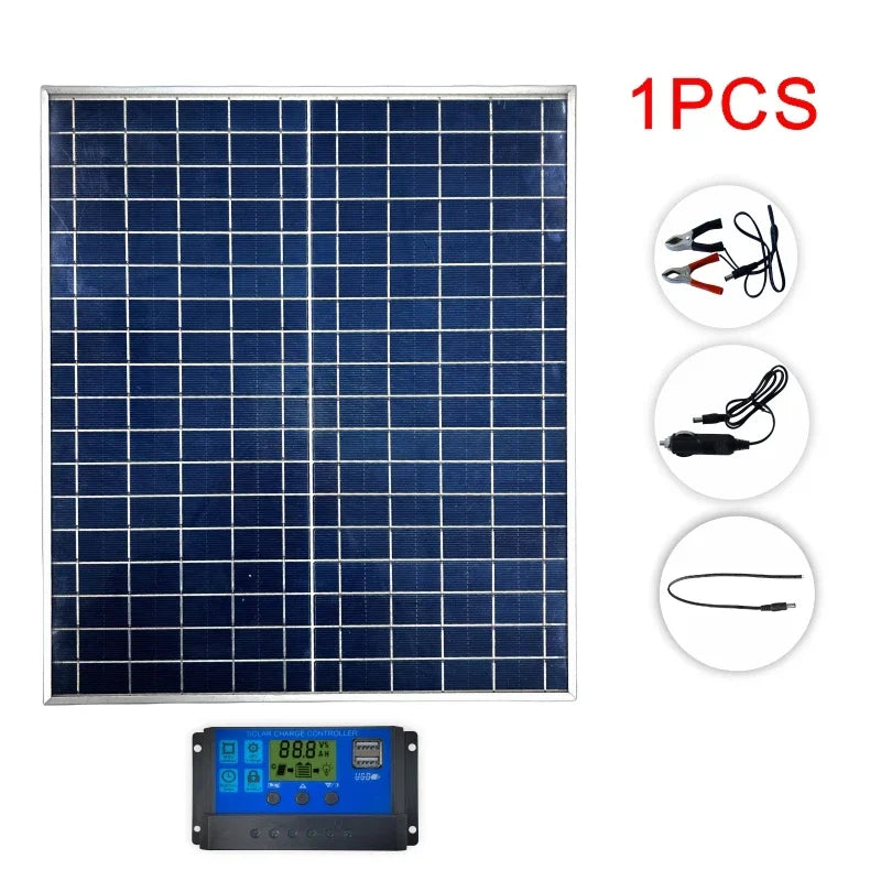 500W Rigid Monocrystalline Solar Panel with Aluminum Frame 12V Battery Charger for RV Camping Boat Home Off Grid Power USB