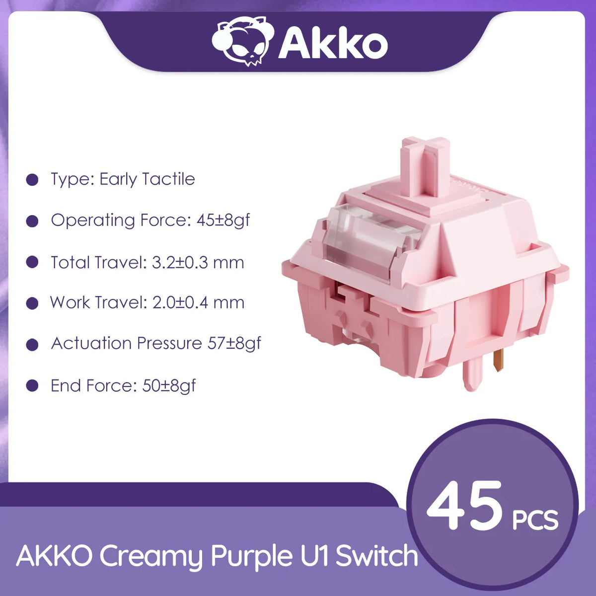 Switch tattile Akko Creamy Purple U1, 45 g, 5 pin
