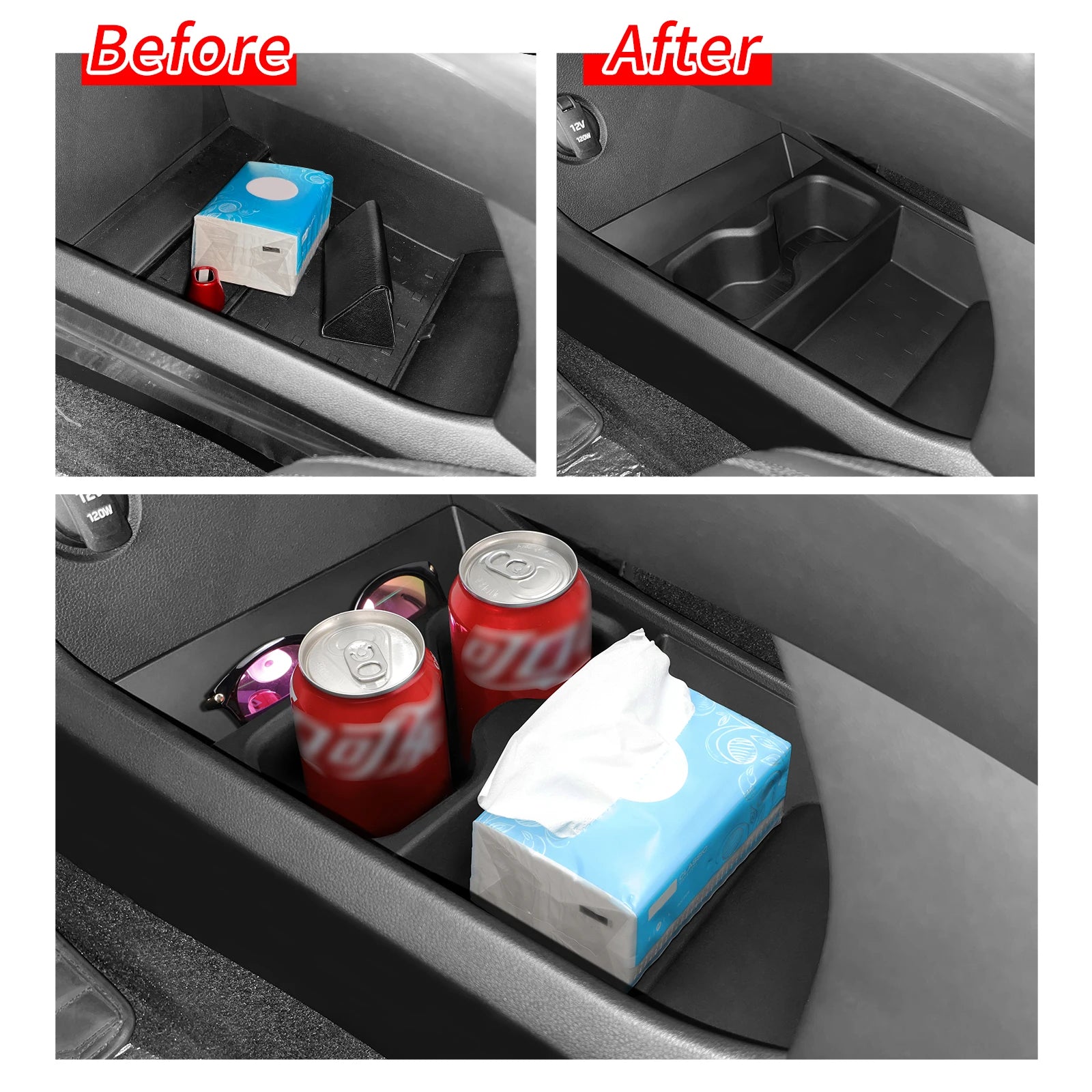 Smabee for Hyundai Santa Fe 2024 2025 2026 Storage Box Cup Holder Anti Dirt Pad Car Interior Accessories Organizer Tidying Black