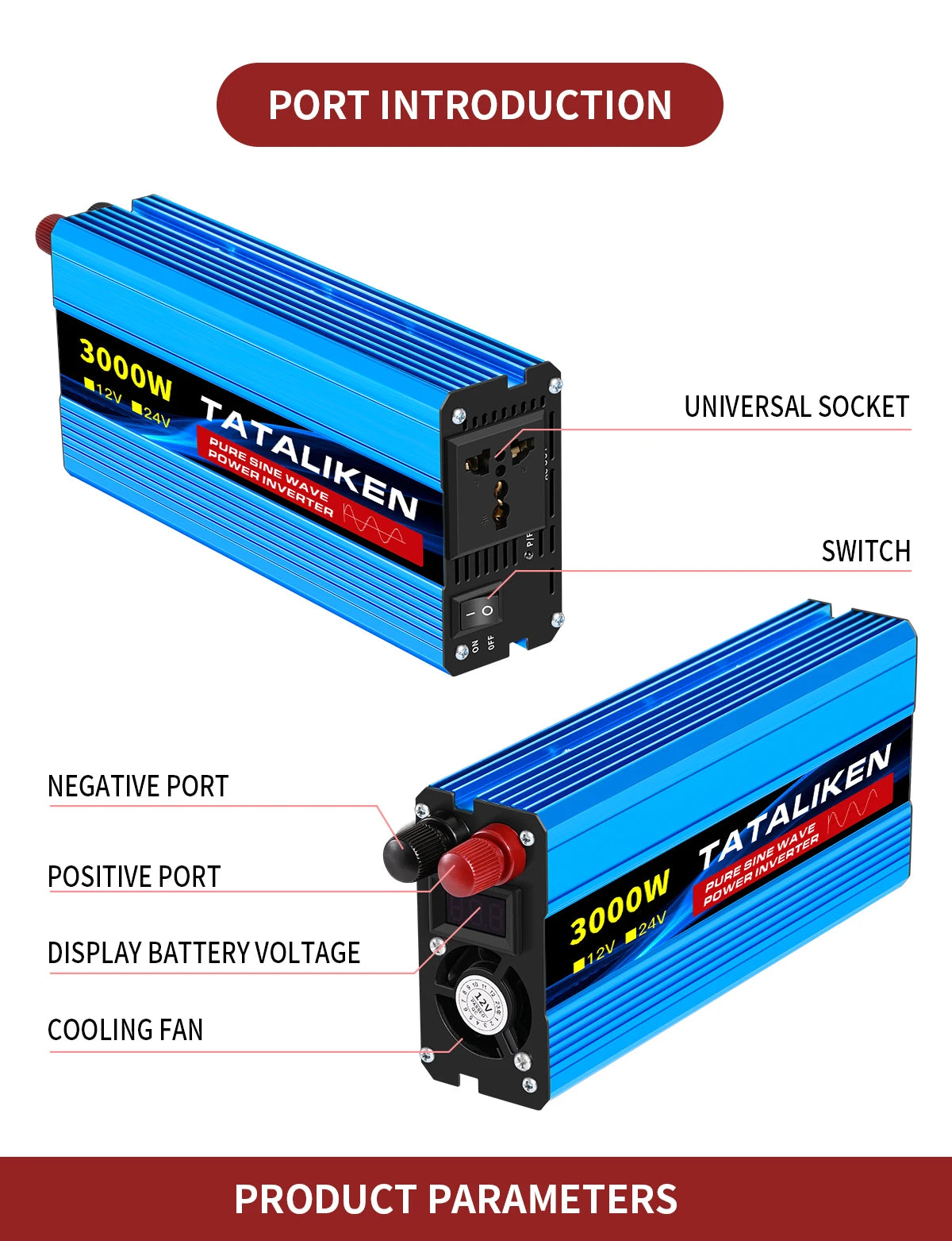 Pure Sine Wave Inverter 1000W-4000W DC 12V and 24V to AC 220V 50hz Power Inverter Charger  Adapter Universal Socket