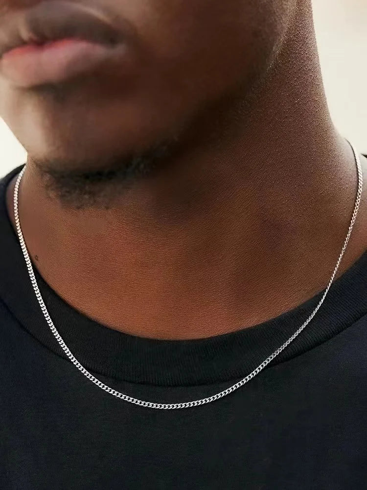 3mm Men's Cuban Chain Necklace Simple Stainless Steel Necklace Fashion Titanium Steel Jewelry Trend Accessories Gift 
