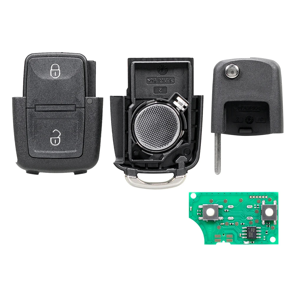  Univerzális 2 gombos távirányító kulcstartó ABS, Volkswagen 1J0959753CT ID48 chip 433MHz kulcs nélküli bejutás cseréje - 2 készlet