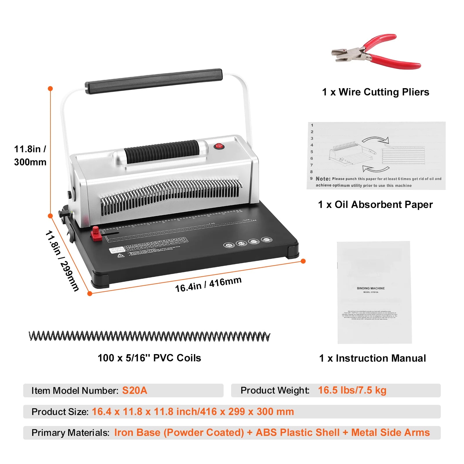 Coil Spiral Binding Machine with Adjustable Spine for 500 Sheets