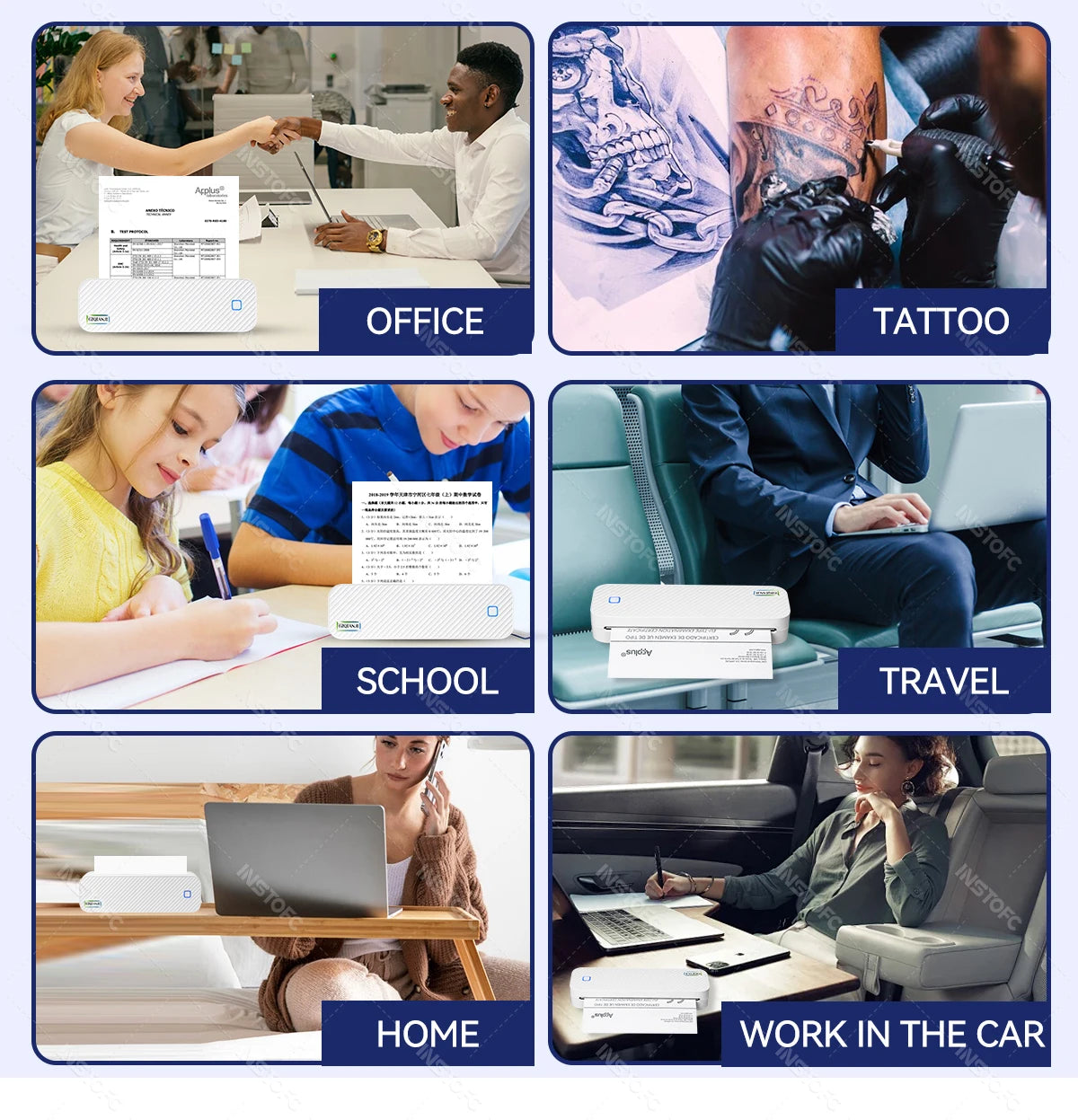 Portable A4 Thermal Printer Bluetooth Photos PDF Document Printing Machine Folded Rolls Paper For Office Work Home School Travel 