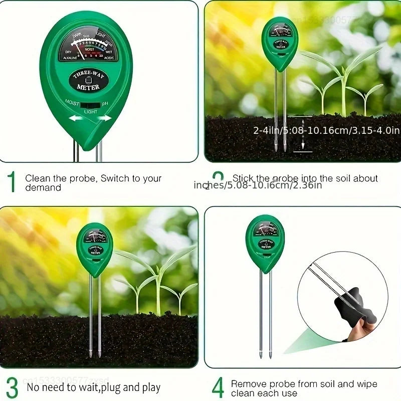 3 in 1 Soil PH Meter Sunlight PH Tester Garden Flowers Soil Moisture Sensor Meter Plants Acidity Humidity PH Monitor Detector 