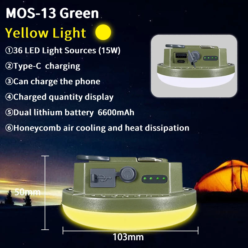 9900mAh Rechargeable Camping Lantern with Magnet and USB Charging