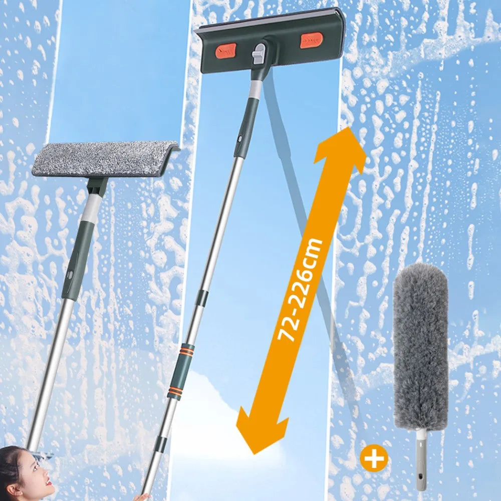 72-226CM Extended Window Cleaning Tool Glass Cleaner Mop with Silicone Scraper Window Cleaning Brush Household Cleaning Tools 