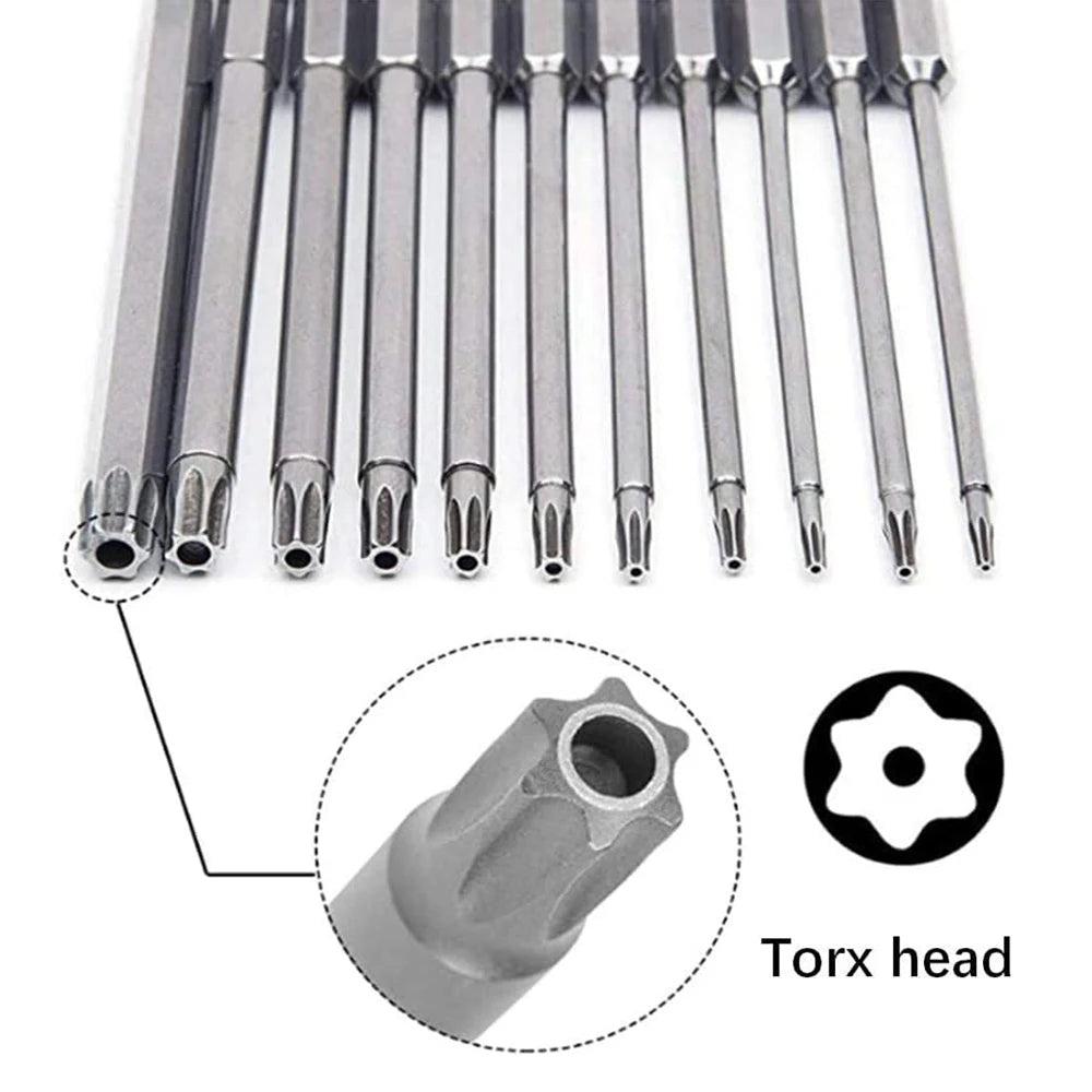 11 PCS  Torx Security Bit Set S2 Steel Magnetic Security Screwdriver Set 50/100mm Star Screwdriver Set for Shark Vacuum T6-T40 