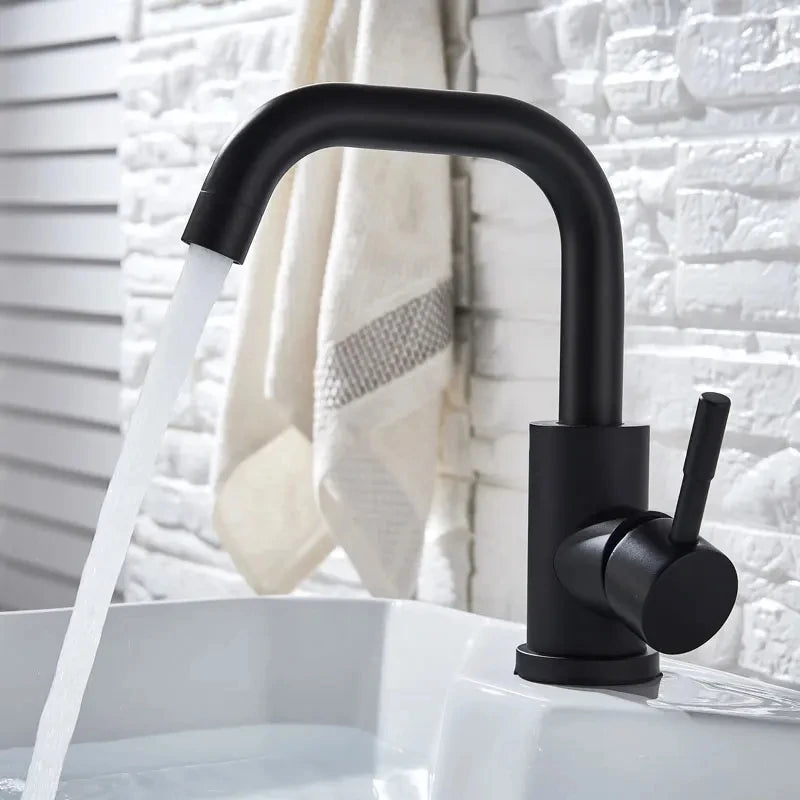 Black Nickel Bathroom Basin Faucet 304 Stainless Steel Hot Cold Wash Mixer Crane Tap 360 Rotation Sink Faucets Single Handle 