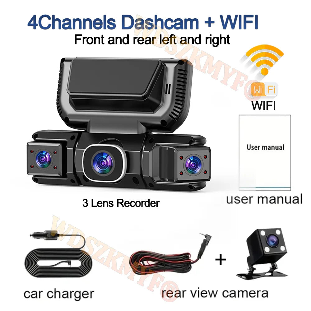 4-kanálová 360° WiFi kamera do auta s nahrávaním v 1080P a parkovacím monitorom