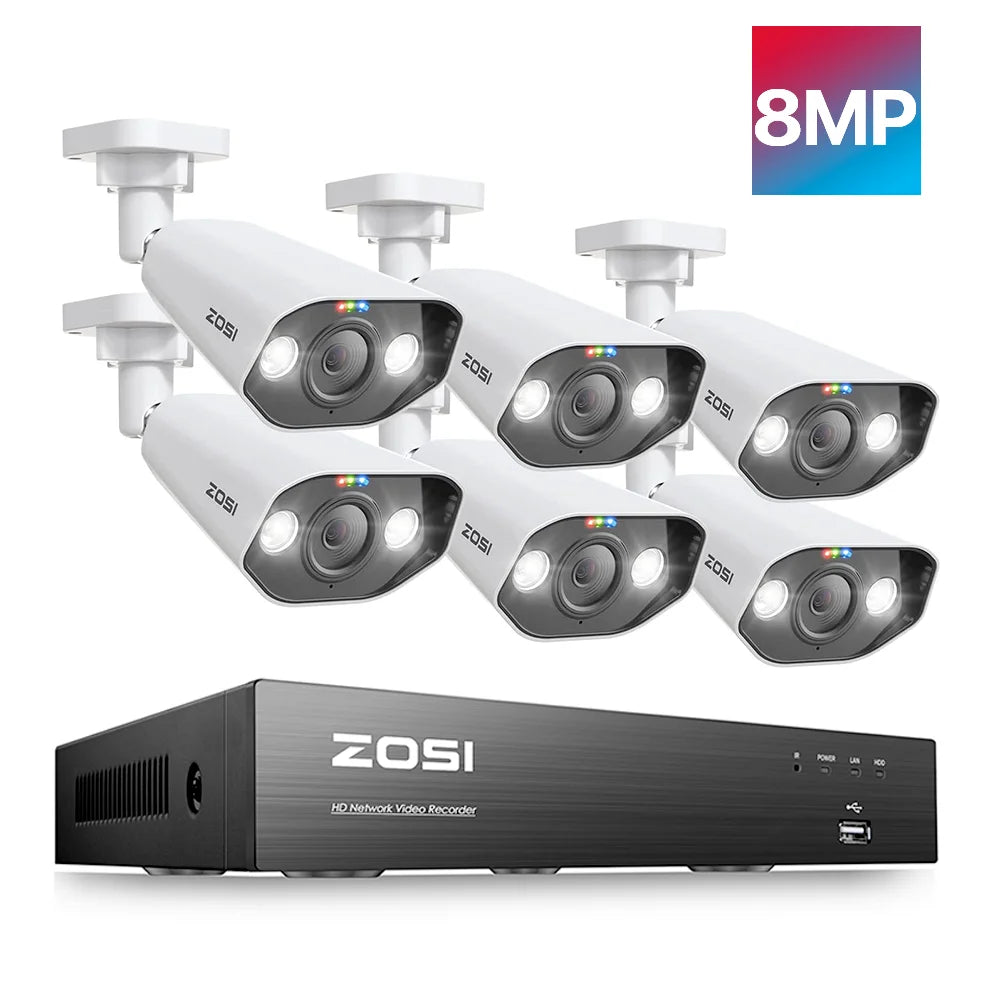 ZOSI 8MP 8CH PoE NVR Security Camera System with Siren and Audio