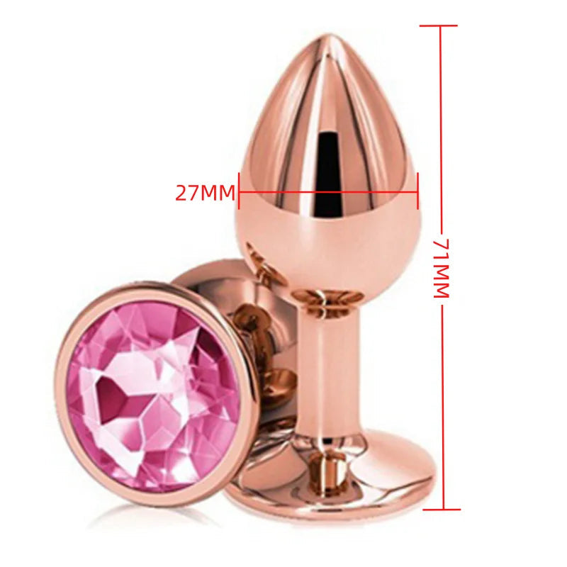 Small Size Metal Anal Beads Butt Plug Mini Rainbow Rose gold Butt Plug Crystal Jewelry Trainer Anal Dildo Masturbation Sex Toy 