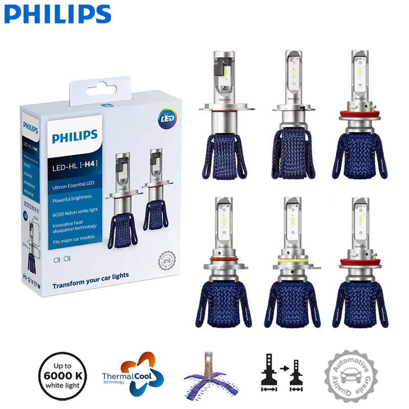 Philips LED H4 H7 HB3 HB4 H8 H11 H16 Ultinon Essential Auto svetlá 6000K Jasný biely HIR2 9012 9005 9006 LED Upgrade žiarovky