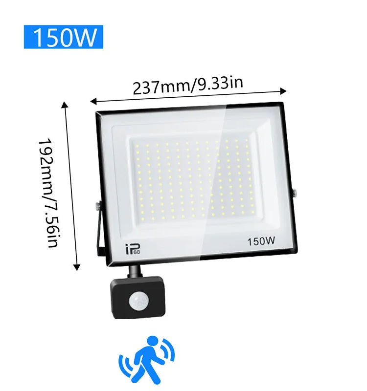 Outdoor LED Floodlight with PIR Sensor, 20 W to 300 W