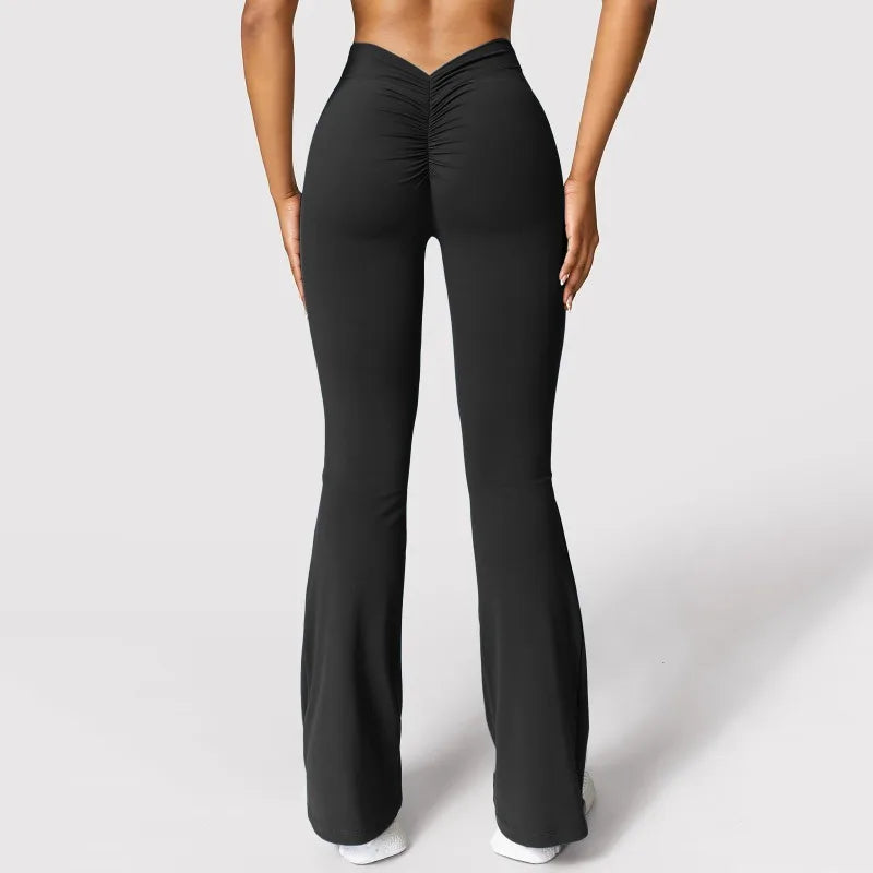 Fashion Micro Horn Leggings Women V-back Waist Sports Pants High Waist Push Up Butt Gym Pants Solid Slim Casual Leggings 