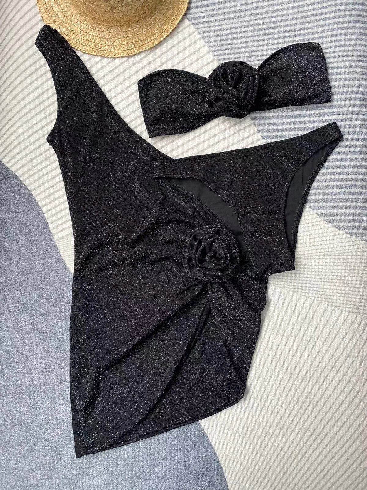 3-teiliger Bikini, sexy Damen-Badeanzüge, Damen-Bademode, Blumen-Bikini-Sets, Vertuschungen, Badeanzüge, Outfits, Strandmode, Maxikleid