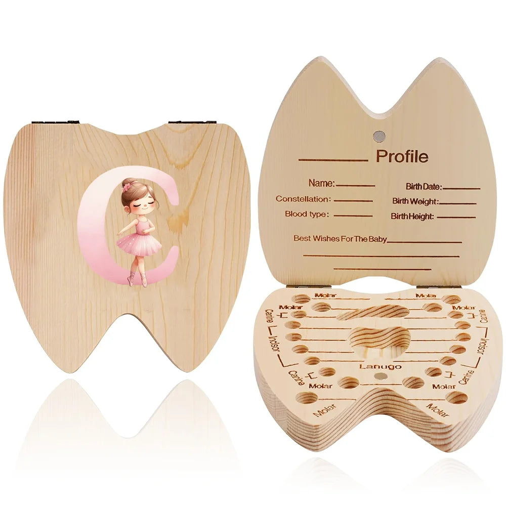 Wooden Baby-Tooth Keepsake Box, Letter Options