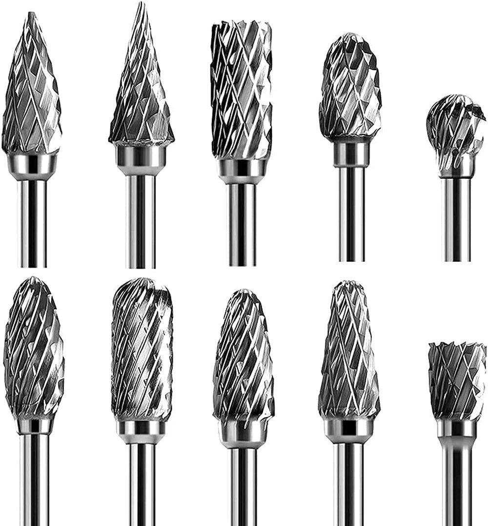 Ten-Piece Carbide Rotary Burr Set - 1/8-Inch Shank