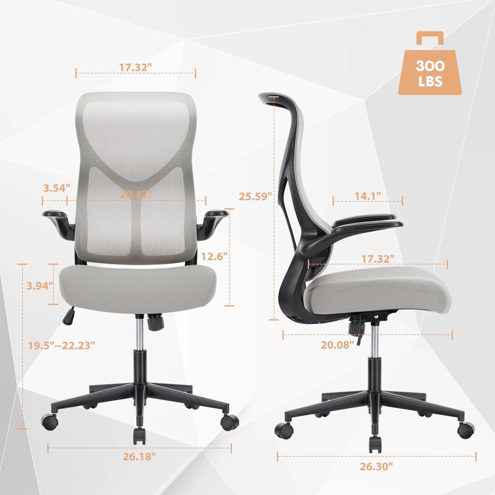 Ergonomická kancelářská židle s prodyšnou síťovinou, bederní oporou a sklápěcími područkami