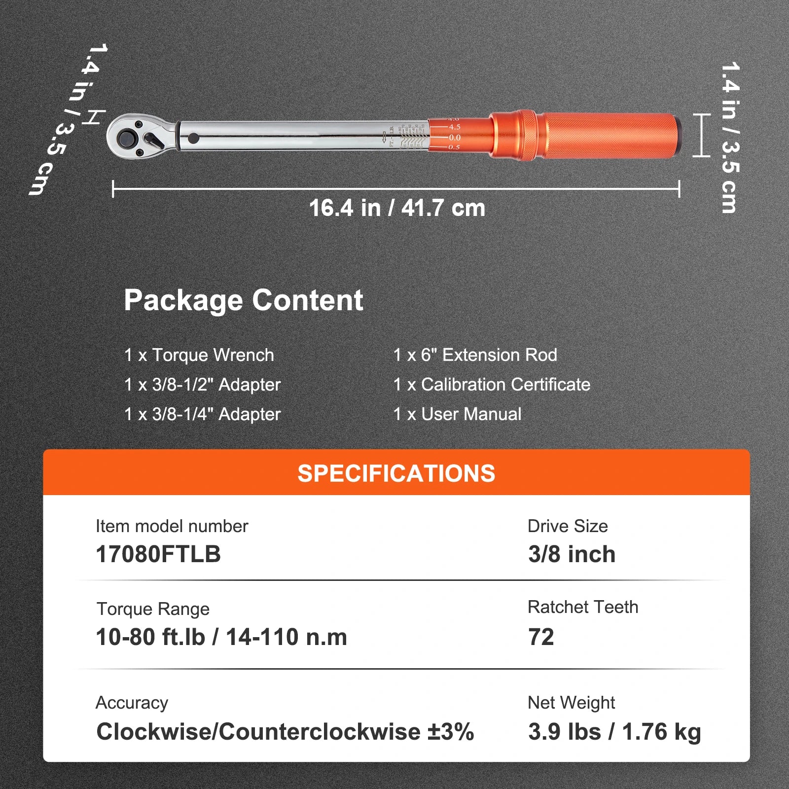 Adjustable Click Torque Wrench Set with Dual Scale Precision