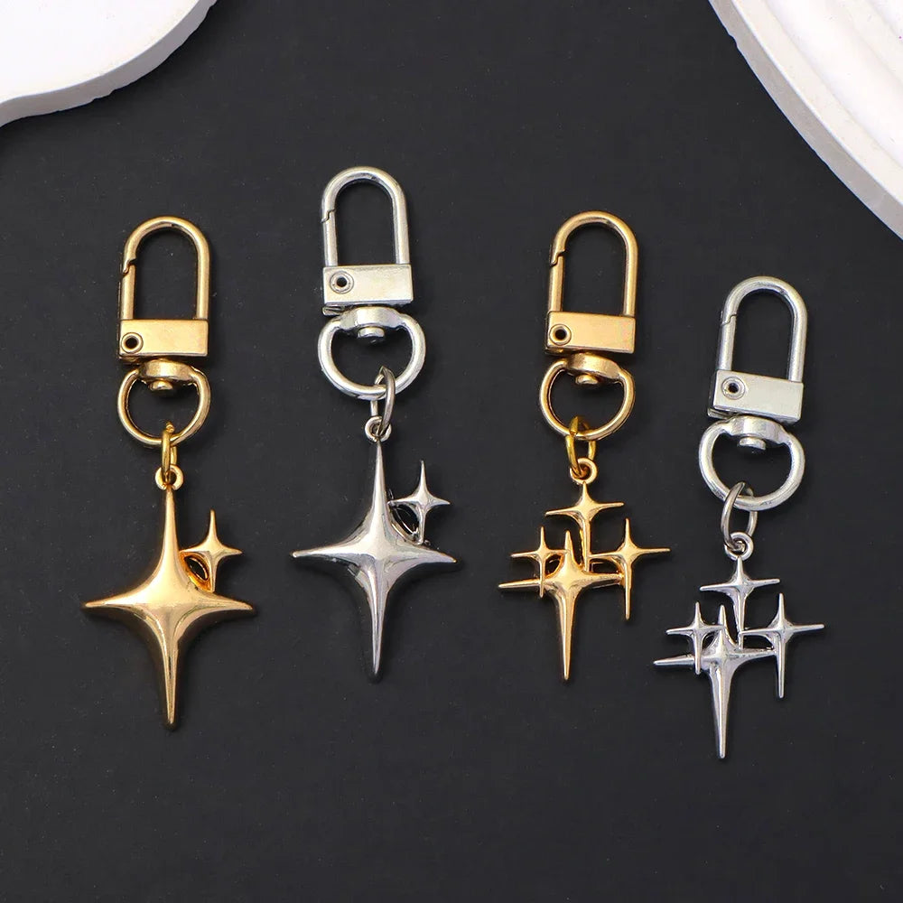 Silver Star Moon Metal Keychain