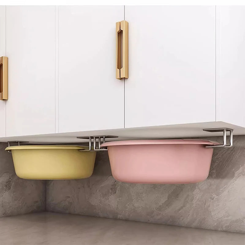 Kitchen Non Perforated Stainless Steel Storage Rack, Wall Mounted Pot Cover Rack, Cabinet Bottom Cutting Board Storage Rack 