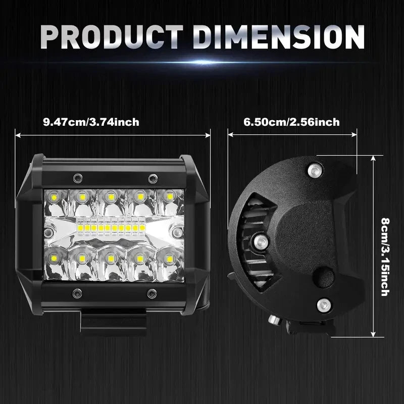 2pcs 60W LED Work Light Bar Spot Flood Combo light Pods Offroad Fog Lamp for SUV ATV UTV LED Light Bar