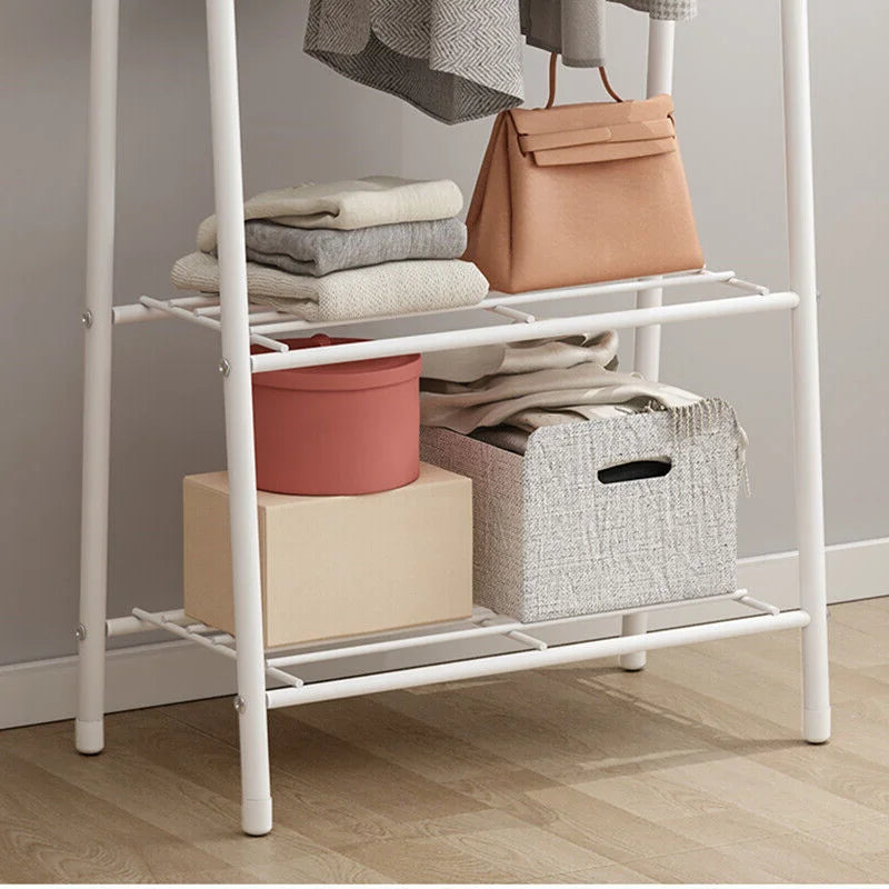 Double Rail Standing Clothes Rack with Storage Shelves