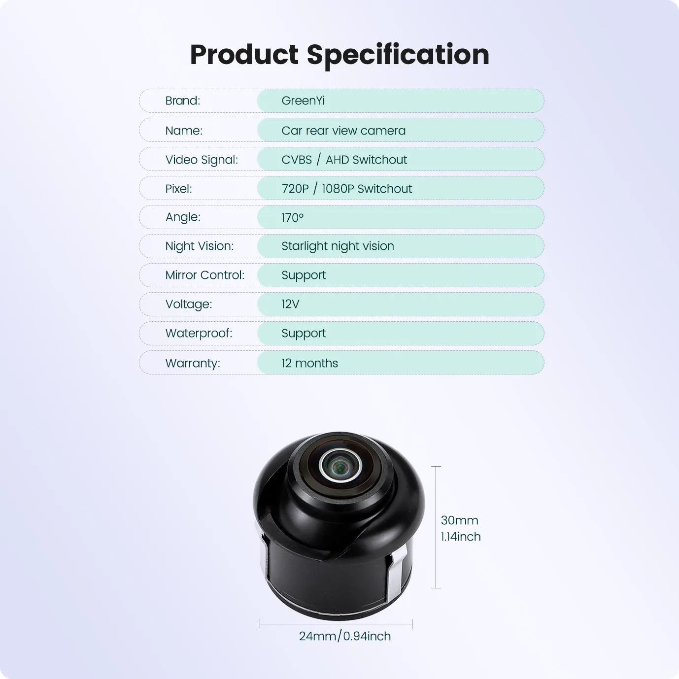 GreenYi AHD 1920x1080P Car Rear View Camera Full HD Night Vision 170° Fisheye Lens Vehicle Reversing Front Cam C828 