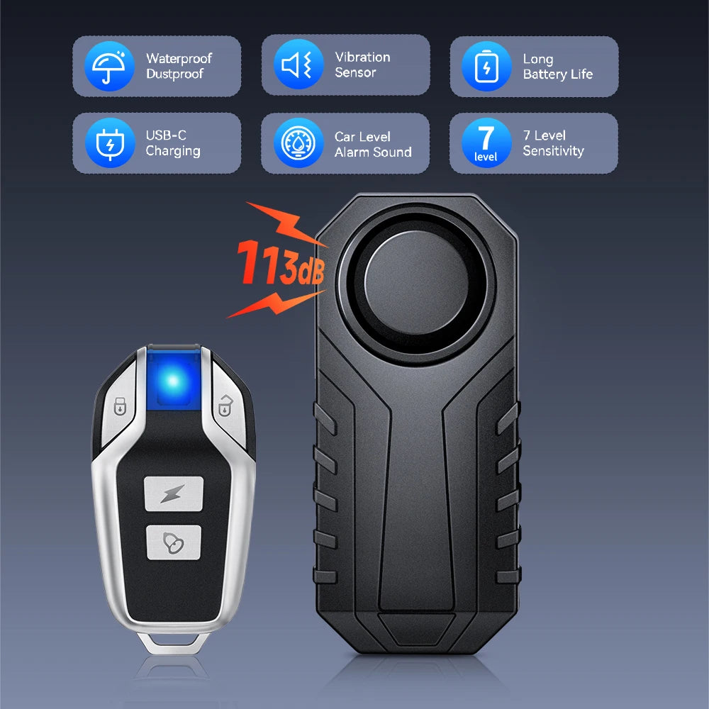 113dB Wireless Motorcycle Alarm with Remote Control